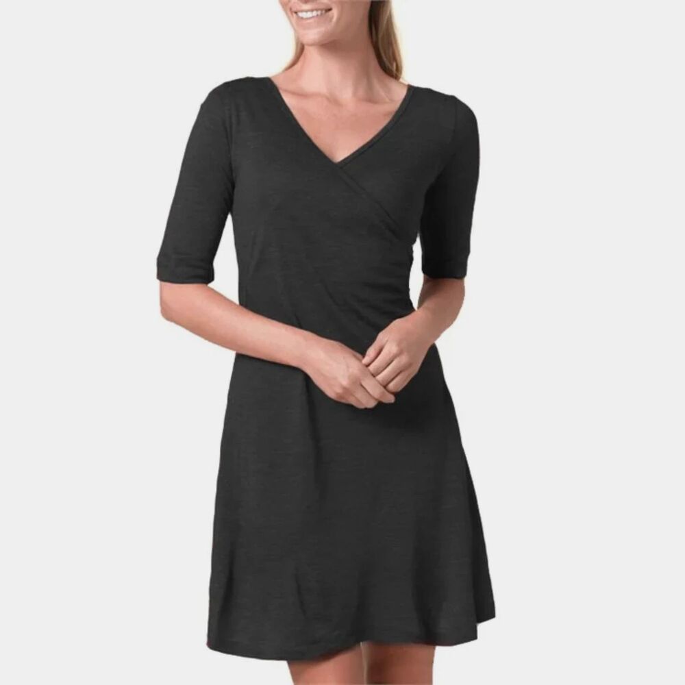 Prana Nadia Mini Dress Small Heather Gray Wool Blend Faux Wrap